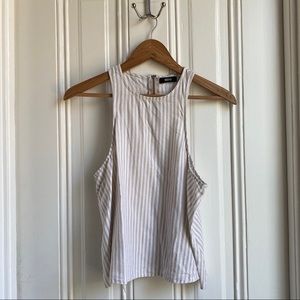 BDG Tan and White Striped Linen Racerback Tank Top